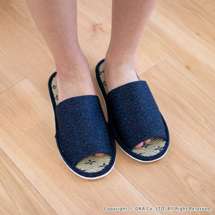 OKA Made in Japan Tatami Slippers L Size Blue Foot Size 26.5cm 28.5x23x9cm NEW_3