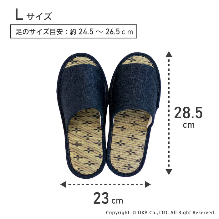 OKA Made in Japan Tatami Slippers L Size Blue Foot Size 26.5cm 28.5x23x9cm NEW_5