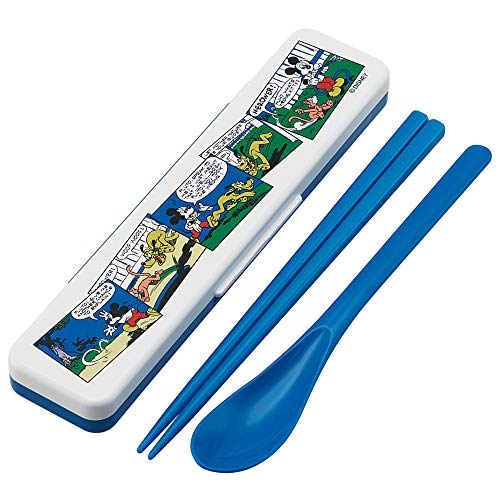Skater CCS3SA Mickey Retro Comics Disney Chopsticks & Spoon Set 18cm Blue NEW_1