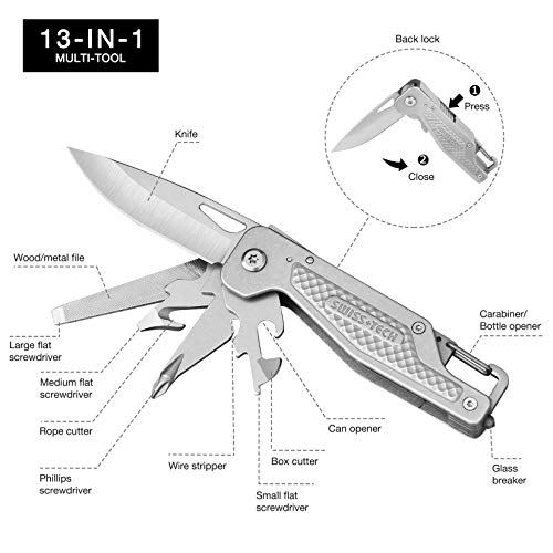 SWISS + TECH Multi-tool Multi-function knife 13-IN-1 Silver NEW from Japan_2