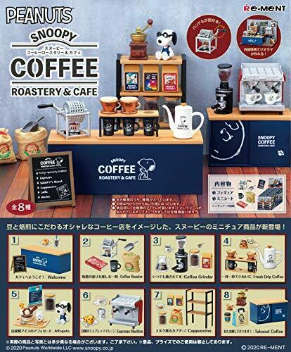 RE-MENT Miniatua Peanuts SNOOPY COFFEE ROASTERY & CAFÉ Full Set BOX of 8 packs_1