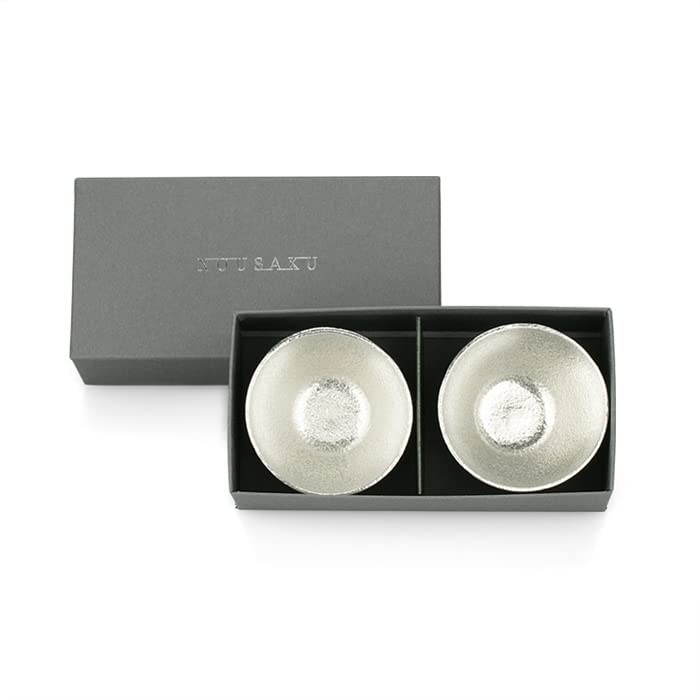 Nousaku Tin Sake Cups 2 Pair set Teshigoto Club 78ml 6.2x4.3Hcm in Gift Box NEW_2