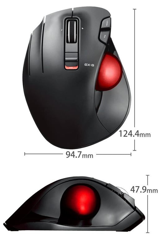 Elecom Mouse Wireless Trackball (Thumb) Left Hand Only Red Ball ‎M-XT4DRBK-G NEW_2