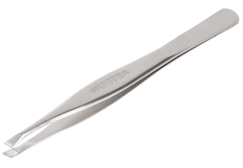 HUNTER tweezers with slanted tip and cap stainless steel Made in Japan Silver_1