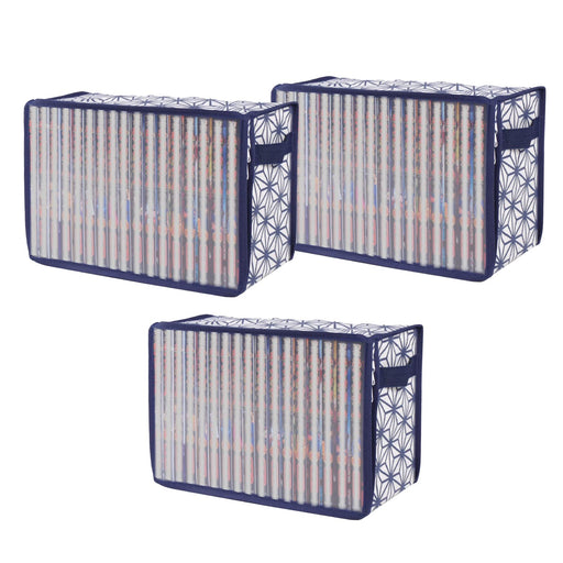Comic Book Storage Boxes 3 SET  ASANOHA (hemp leaf pattern) Zipper 30x14x20cm_1