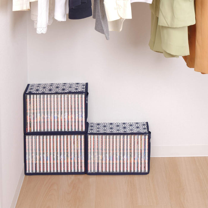 Comic Book Storage Boxes 3 SET  ASANOHA (hemp leaf pattern) Zipper 30x14x20cm_3