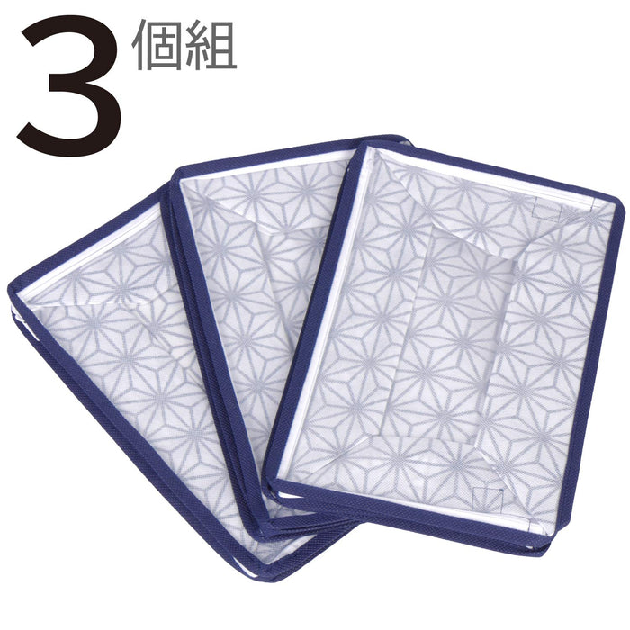 Comic Book Storage Boxes 3 SET  ASANOHA (hemp leaf pattern) Zipper 30x14x20cm_6