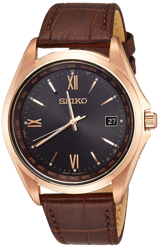 Seiko Selection SBTM298 Radio Solar Men's Watch Brown Leather Band World Time_1
