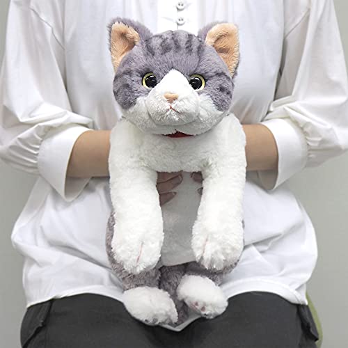 Knee Cat M Silver and White Tabby Plush Doll Stuffed Toy Hizaneko SUN LEMON 47cm_5