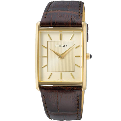 SEIKO SWR064 Square Design Champagne Gold Dial x Brown Leather Band Watch Men's_1