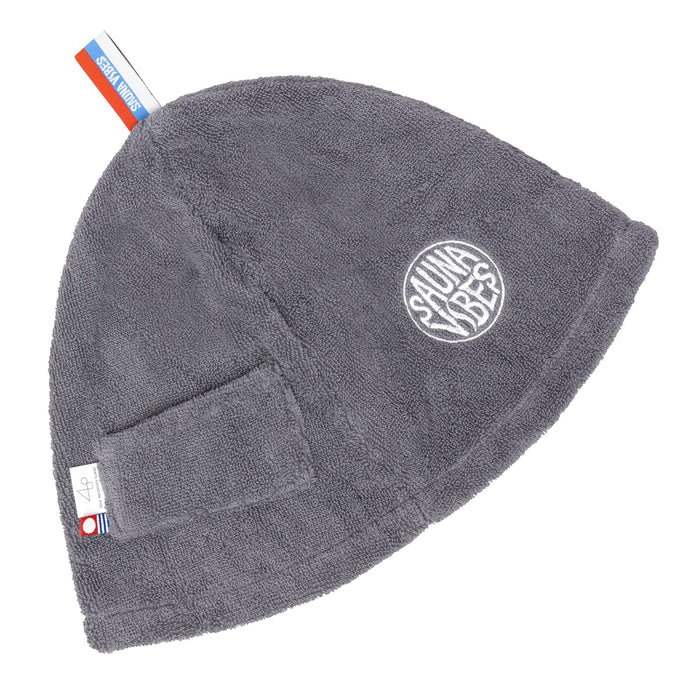 SAUNA VIBES Gray Unisex Adult With Pockets Imabari Towel Sauna Hat SV202203 NEW_1