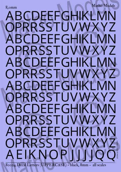 Matho Models MH80024 Decal Letters (UPPERCASE) Black 8mm Plastic Model Parts NEW_4