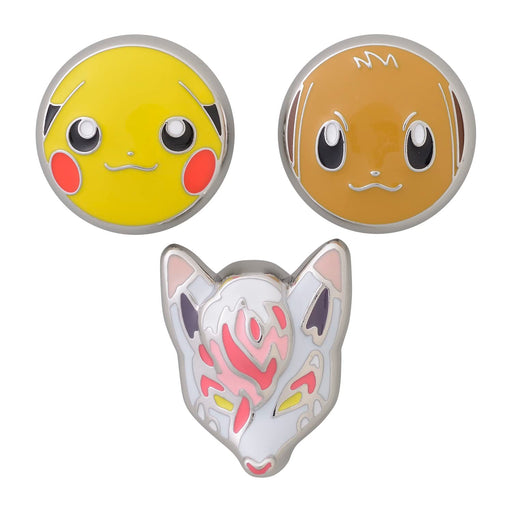 Pokemon Center Original Omen (Mask) Metal Badge Set of 3 Zoroark, Pikachu, Eevee_1
