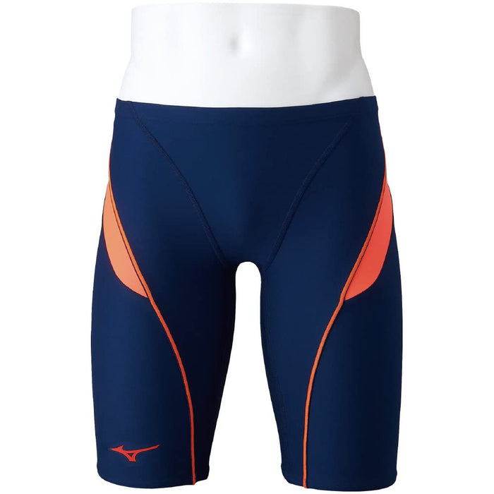 MIZUNO N2MB8078 Men's Swimsuit Exer Suit Half Spats Navy/Firey Coral Size S NEW_1