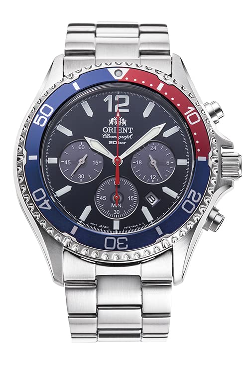 ORIENT Mako RN-TX0201L Chronograph Solar Panda Made in Japan Blue & Red NEW_1