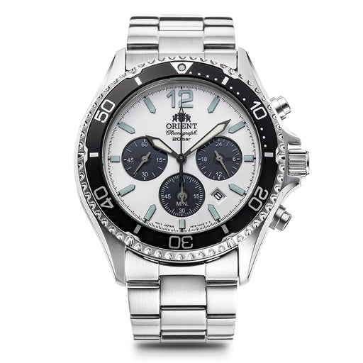 Orient Mako Solar Panda RN-TX0203S Chronograph Men Wristwatch Stainless Steel_1